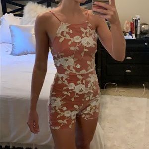 Orange, lace and gold flowered romper